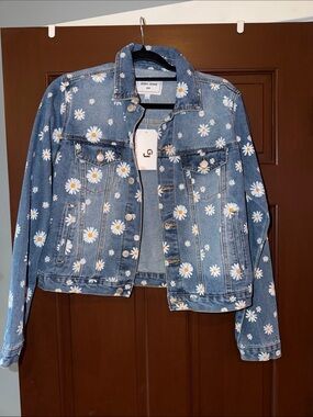 GOGO Blue Denim Jacket with White Daisy Print